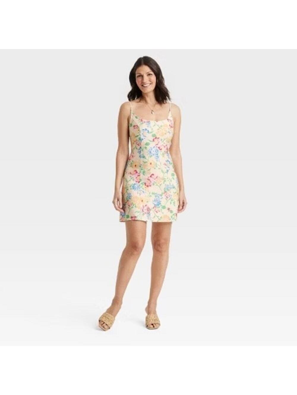 A New Day NWT Women's Mini Woven Tank Dress Yellow Floral Size 16